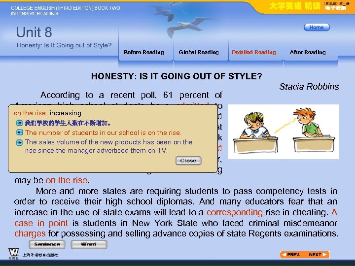 Before Reading Global Reading Detailed Reading After Reading HONESTY: IS IT GOING OUT OF