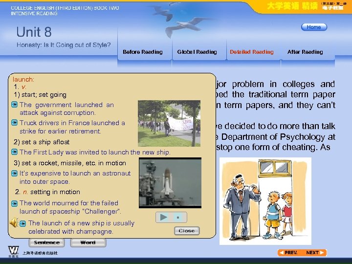 Before Reading Global Reading Detailed Reading After Reading launch: Cheating is now considered to