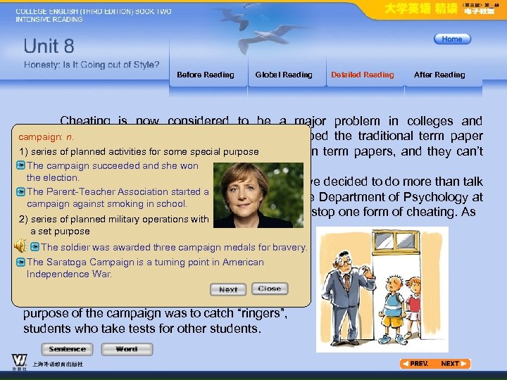 Before Reading Global Reading Detailed Reading After Reading Cheating is now considered to be