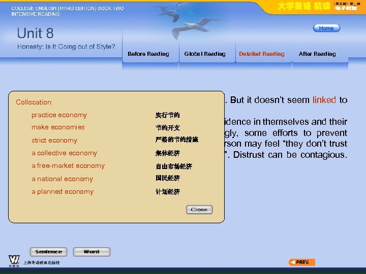 Before Reading Cheating Collocation: Global Reading Detailed Reading After Reading in school also tends