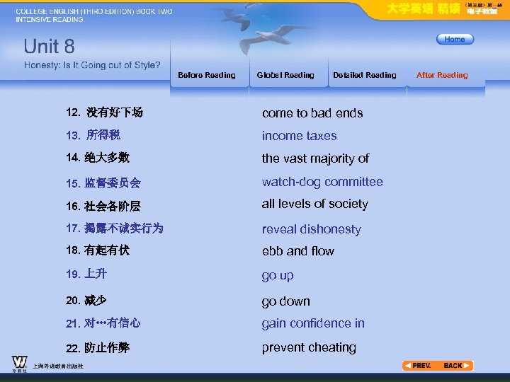 Before Reading Global Reading Detailed Reading 12. 没有好下场 come to bad ends 13. 所得税