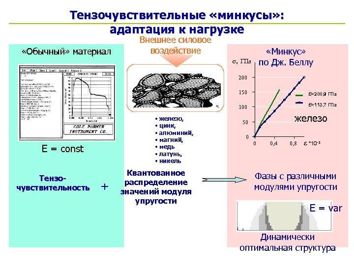 Тензочувствительные «минкусы» : адаптация к нагрузке «Обычный» материал Внешнее силовое воздействие «Минкус» по Дж.