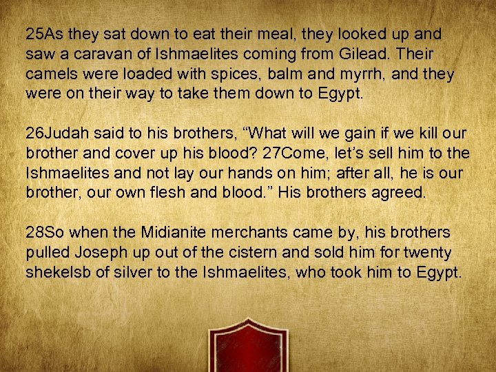 25 As they sat down to eat their meal, they looked up and saw