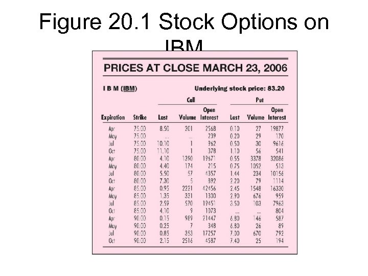 Figure 20. 1 Stock Options on IBM 