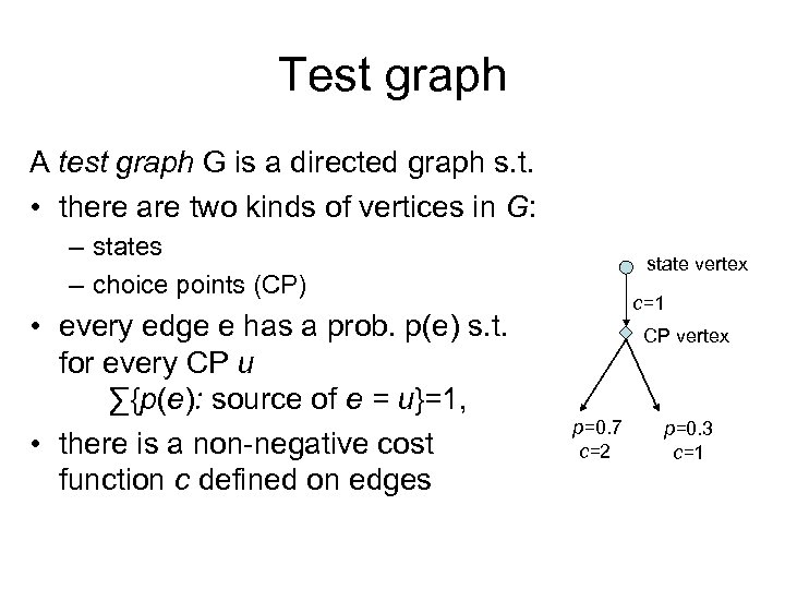 Test graph A test graph G is a directed graph s. t. • there