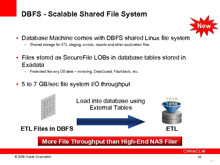 DBFS - Scalable Shared File System New • Database Machine comes with DBFS shared
