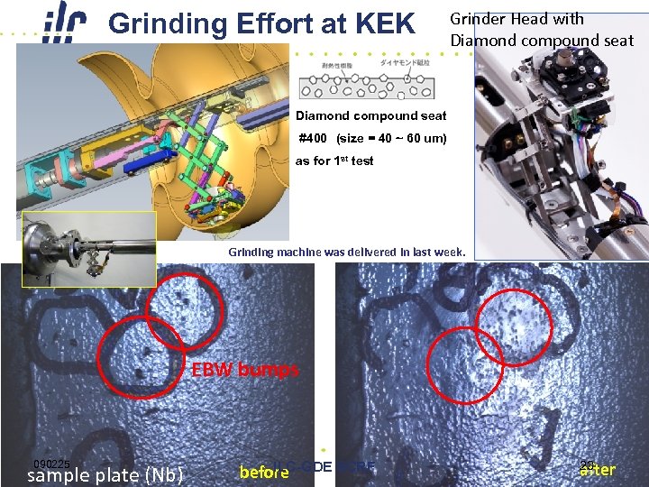 Grinding Effort at KEK Grinder Head with Diamond compound seat #400　(size = 40 ~
