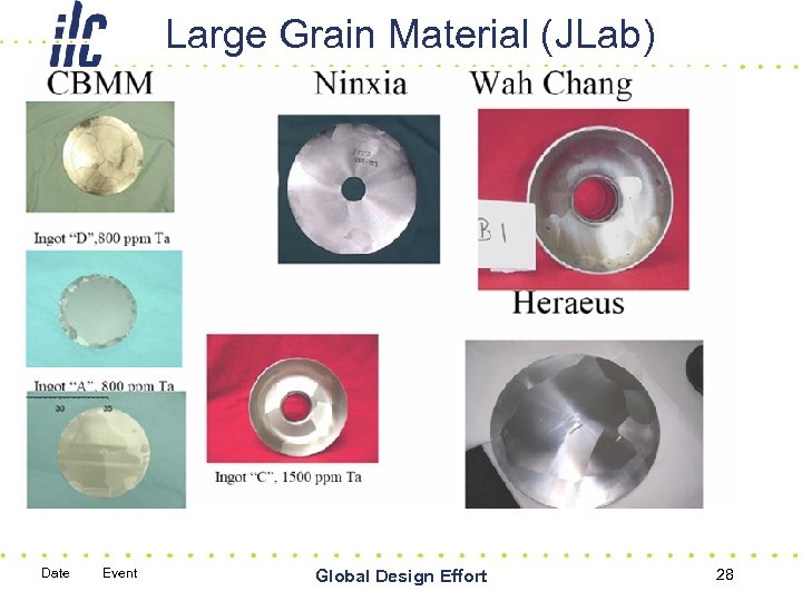 Large Grain Material (JLab) Date Event Global Design Effort 28 