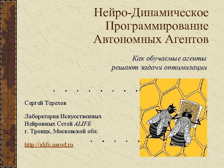 Нейро-Динамическое Программирование Автономных Агентов Как обучаемые агенты решают задачи оптимизации Сергей Терехов Лаборатория Искусственных