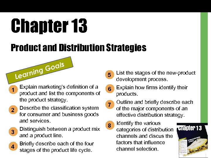 Chapter 13 Product and Distribution Strategies ls Goa ing n Lear 1 Explain marketing’s