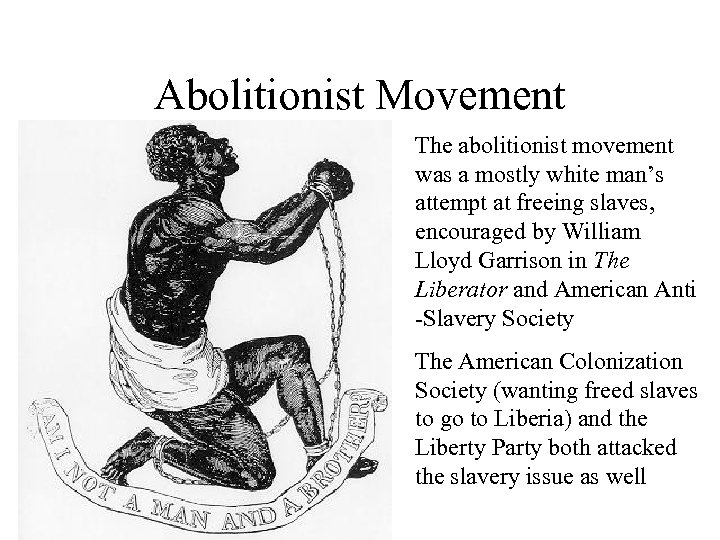 Abolitionist Movement The abolitionist movement was a mostly white man’s attempt at freeing slaves,