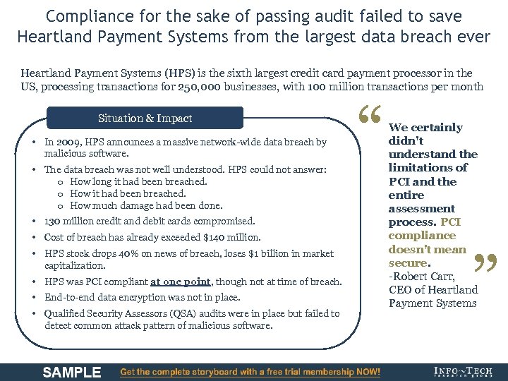 Compliance for the sake of passing audit failed to save Heartland Payment Systems from