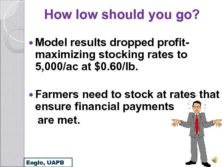 How low should you go? Model results dropped profitmaximizing stocking rates to 5, 000/ac
