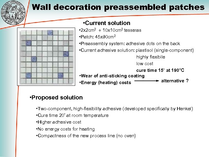 Wall decoration preassembled patches • Current solution • 2 x 2 cm 2 10