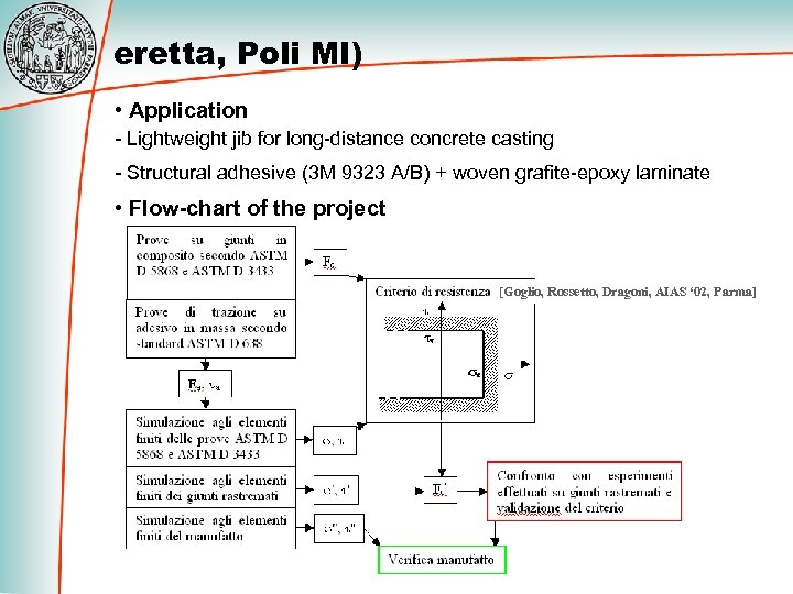 eretta, Poli MI) • Application - Lightweight jib for long-distance concrete casting - Structural