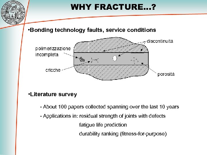 WHY FRACTURE. . . ? • Bonding technology faults, service conditions • Literature survey