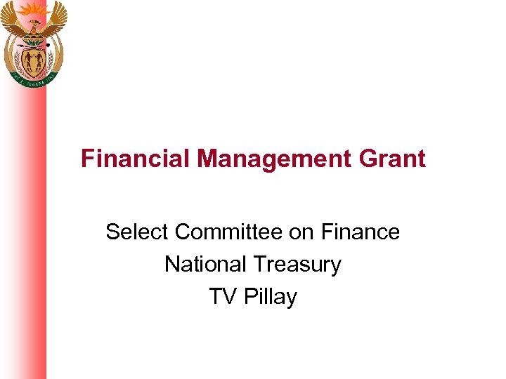 Financial Management Grant Select Committee on Finance National Treasury TV Pillay 