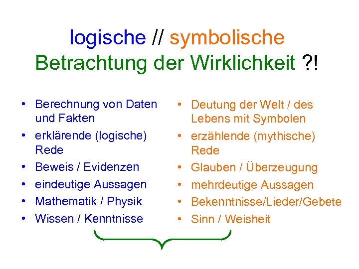 logische // symbolische Betrachtung der Wirklichkeit ? ! • Berechnung von Daten und Fakten