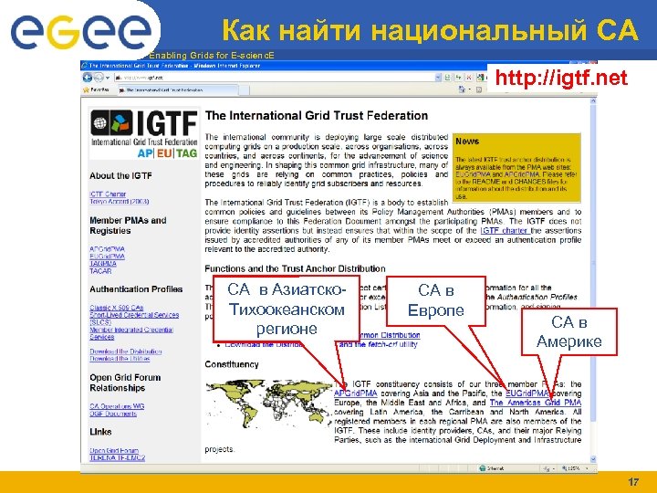 Как найти национальный CA Enabling Grids for E-scienc. E http: //igtf. net CA в