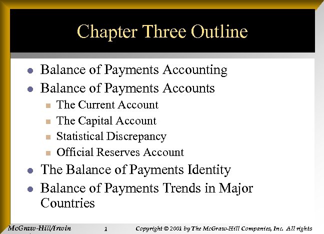 Chapter Three Outline l l Balance of Payments Accounting Balance of Payments Accounts n