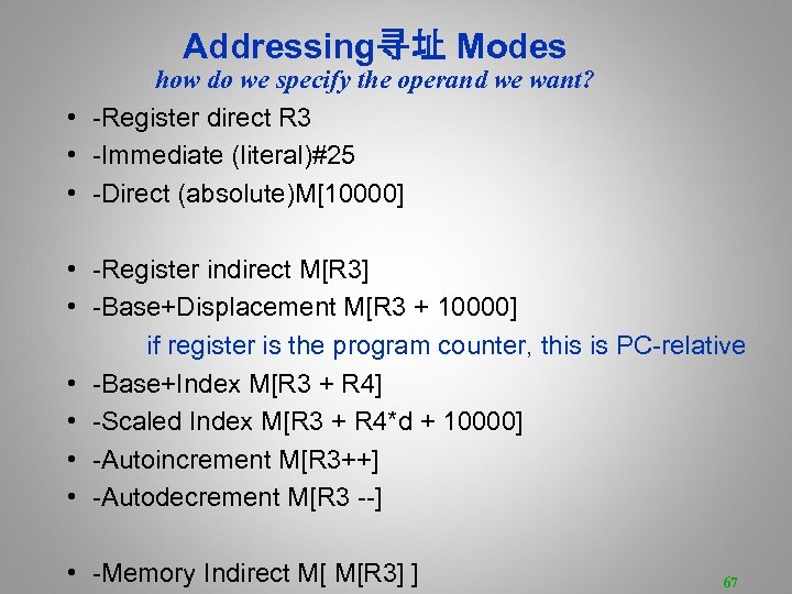 Addressing寻址 Modes how do we specify the operand we want? • -Register direct R