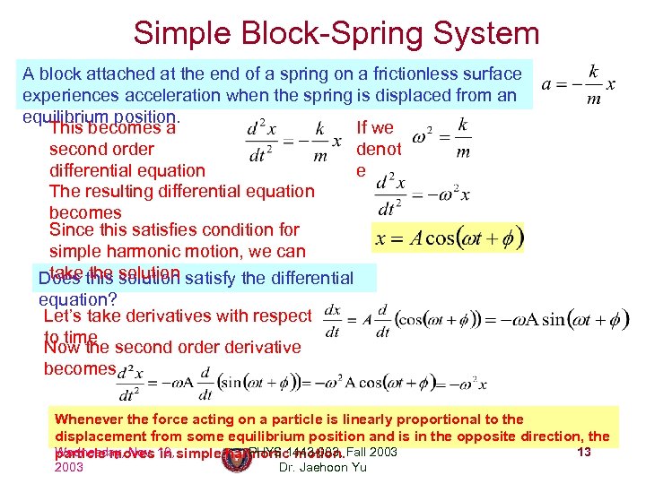Simple Block-Spring System A block attached at the end of a spring on a