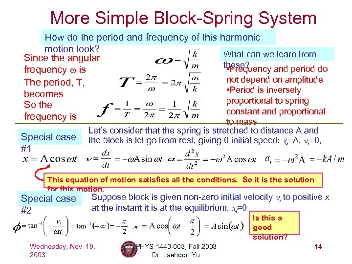 More Simple Block-Spring System How do the period and frequency of this harmonic motion