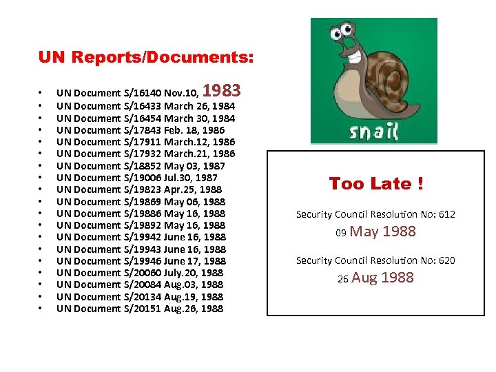 UN Reports/Documents: • • • • • 1983 UN Document S/16140 Nov. 10, UN