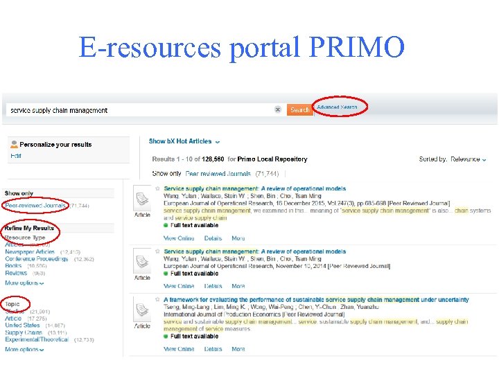 E-resources portal PRIMO 