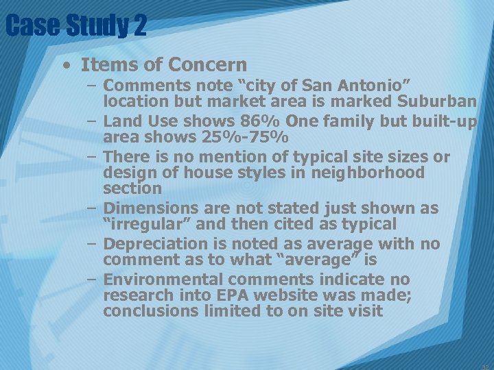 Case Study 2 • Items of Concern – Comments note “city of San Antonio”