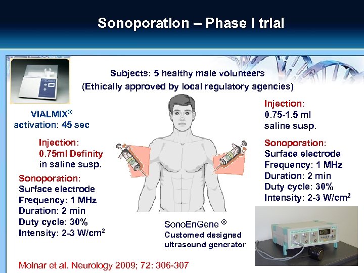 Sonoporation – Phase I trial Subjects: 5 healthy male volunteers (Ethically approved by local