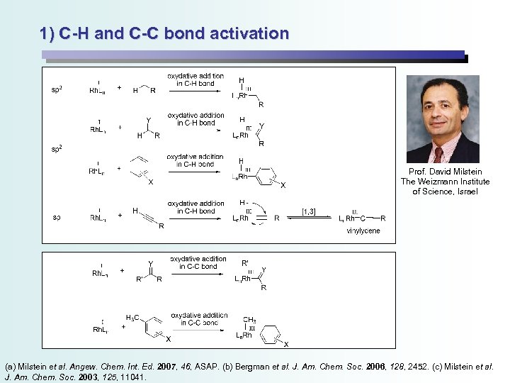 1) C-H and C-C bond activation Prof. David Milstein The Weizmann Institute of Science,