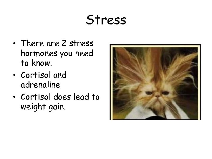 Stress • There are 2 stress hormones you need to know. • Cortisol and