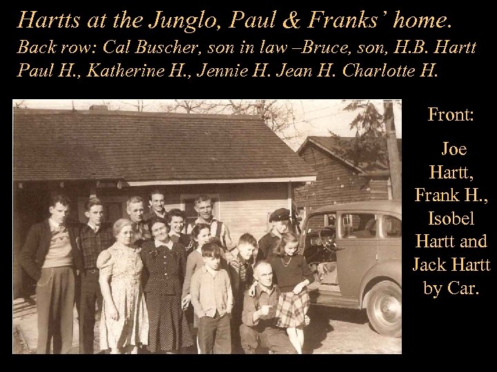 Hartts at the Junglo, Paul & Franks’ home. Back row: Cal Buscher, son in