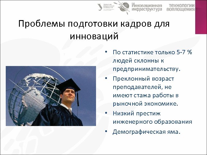 Проблемы подготовки кадров для инноваций • По статистике только 5 -7 % людей склонны