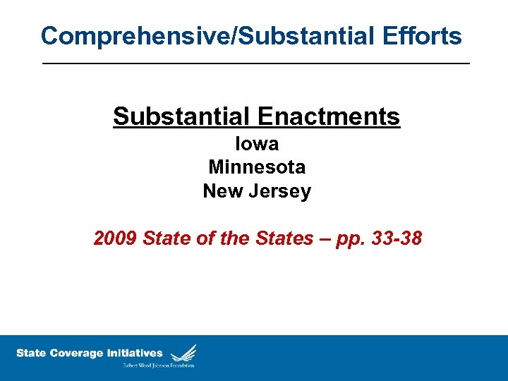 Comprehensive/Substantial Efforts Substantial Enactments Iowa Minnesota New Jersey 2009 State of the States –