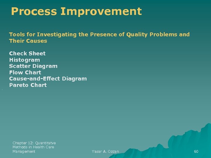 Process Improvement Tools for Investigating the Presence of Quality Problems and Their Causes .