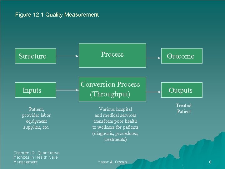 Figure 12. 1 Quality Measurement Structure Inputs Patient, provider labor equipment supplies, etc. Chapter