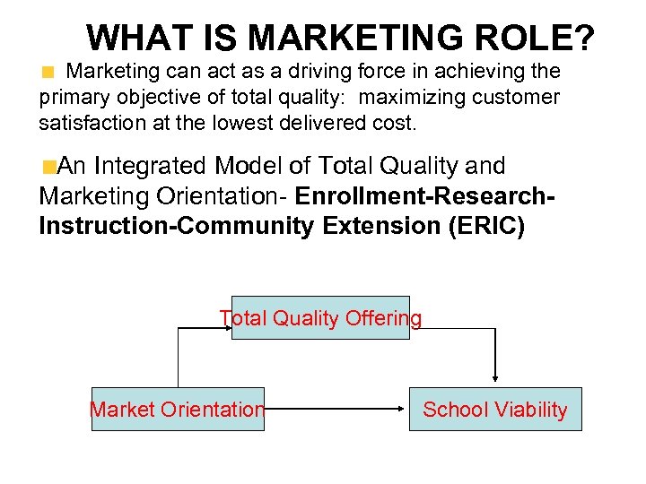 WHAT IS MARKETING ROLE? Marketing can act as a driving force in achieving the