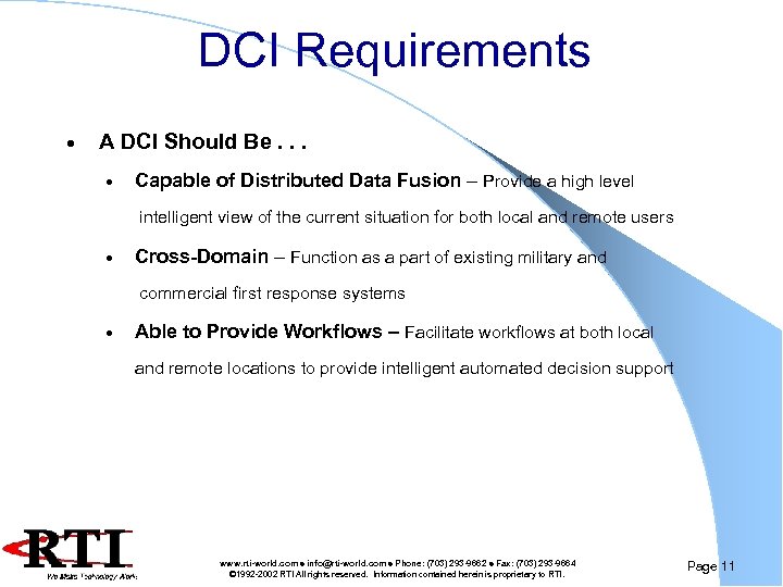 DCI Requirements · A DCI Should Be. . . · Capable of Distributed Data