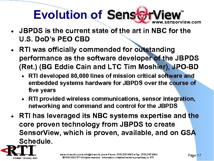 Evolution of www. sensorview. com JBPDS is the current state of the art in