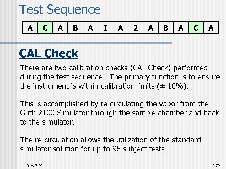 Test Sequence A C A B A I A 2 A B A CAL