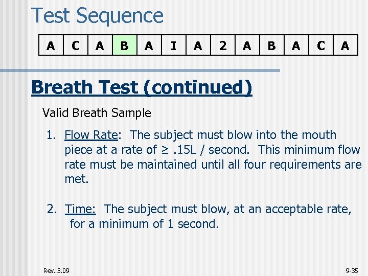 Test Sequence A C A B A I A 2 A B A C