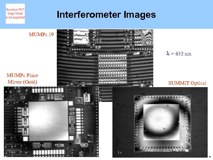 Interferometer Images MUMPs 19 = 632 nm MUMPs Plane Mirror (Gold) SUMMi. T Optical