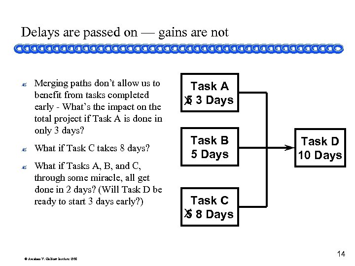 Delays are passed on — gains are not ? Merging paths don’t allow us