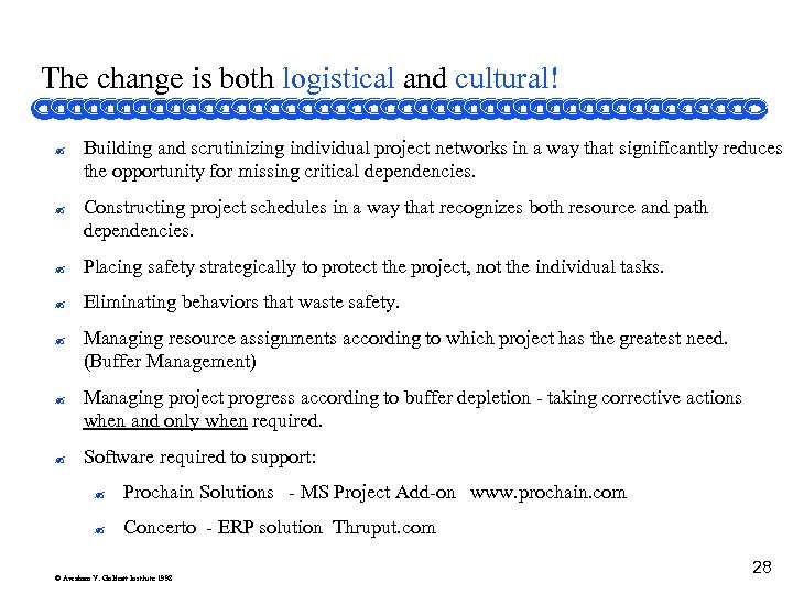 The change is both logistical and cultural! ? Building and scrutinizing individual project networks