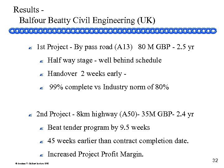 Results Balfour Beatty Civil Engineering (UK) ? 1 st Project - By pass road