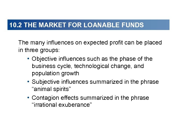10. 2 THE MARKET FOR LOANABLE FUNDS The many influences on expected profit can