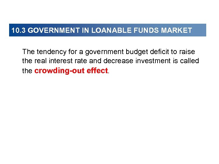 10. 3 GOVERNMENT IN LOANABLE FUNDS MARKET The tendency for a government budget deficit