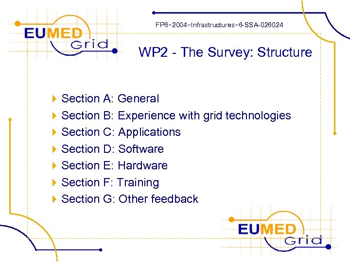 FP 6− 2004−Infrastructures− 6 -SSA-026024 WP 2 - The Survey: Structure 4 Section A: